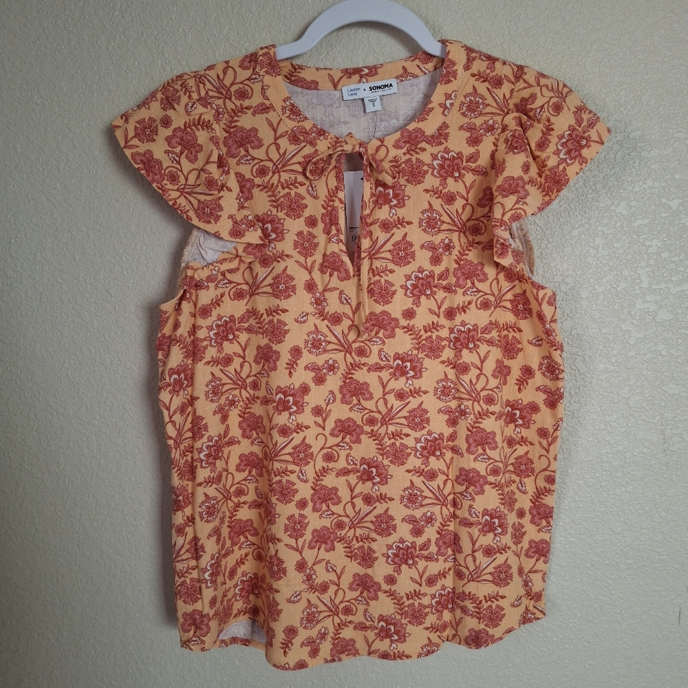 Sonoma Orange Floral Blouse Nwt Lauren Lane Summer Spring